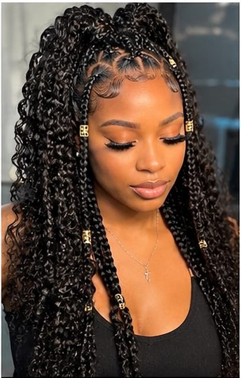 Goddess braids with gold cuffs