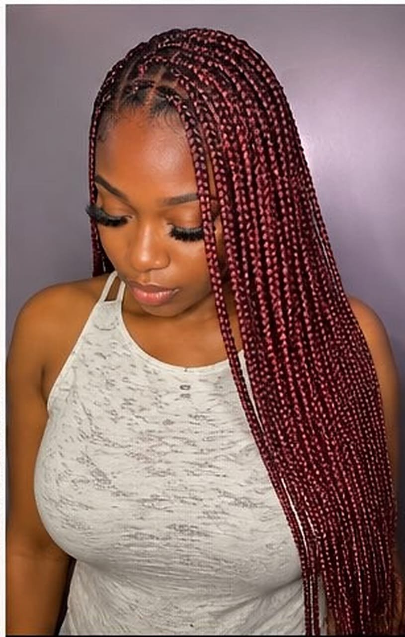 Burgundy box braids